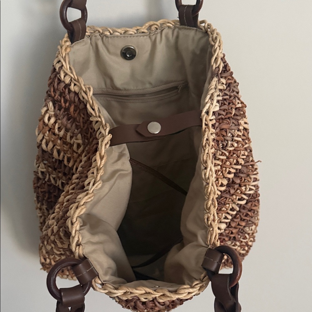 Braided Straw Shoulder Bag in Brown and Natural - Picture 2 of 6